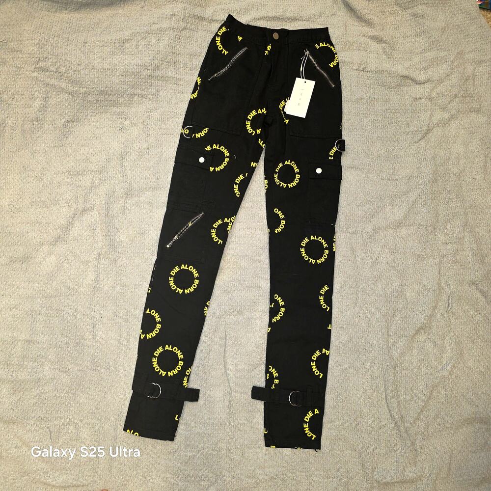 NWT mnml black and yellow M564 Punk‎ Cargo Pants sz 28